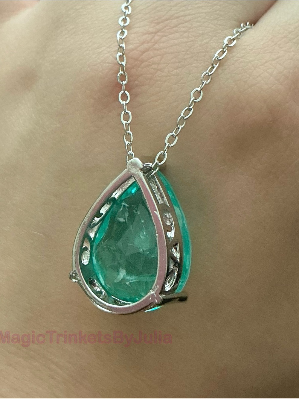 Paraiba Tourmaline Pendant Sterling Silver Necklace Water Drop Pendant - Picture 4 of 9